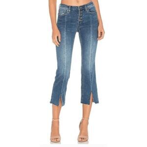 Free People Sierra Crop Jeans Medium Wash Button Fly Split Hem OB614688 Size 25